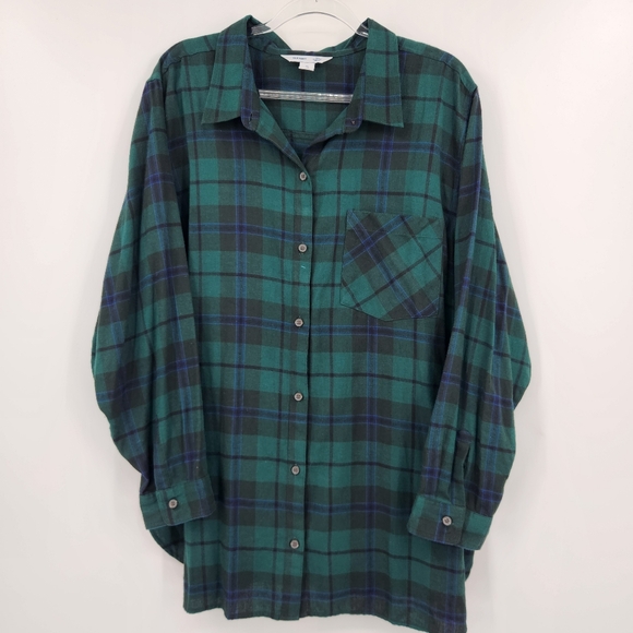 Old Navy The Classic Shirt Flannel Womens Plus Size 3X Green Blue Plaid NWT - Picture 1 of 7
